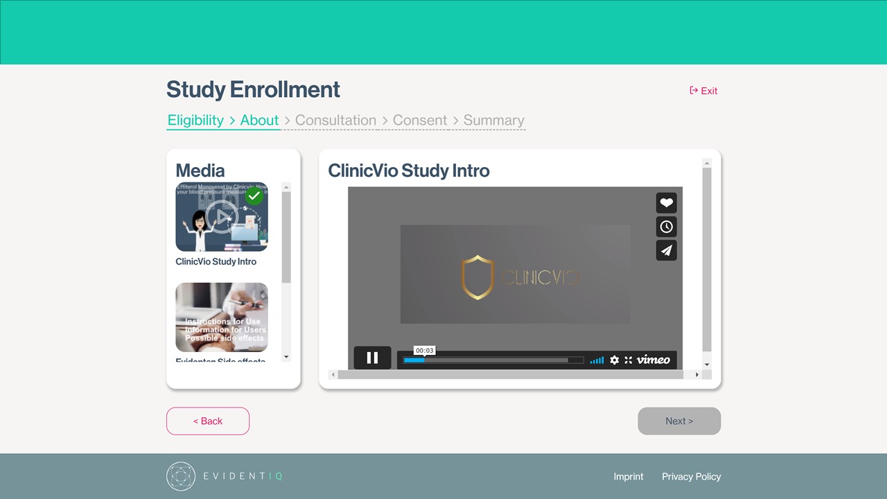 screenshot of EvidentIQ eConsent